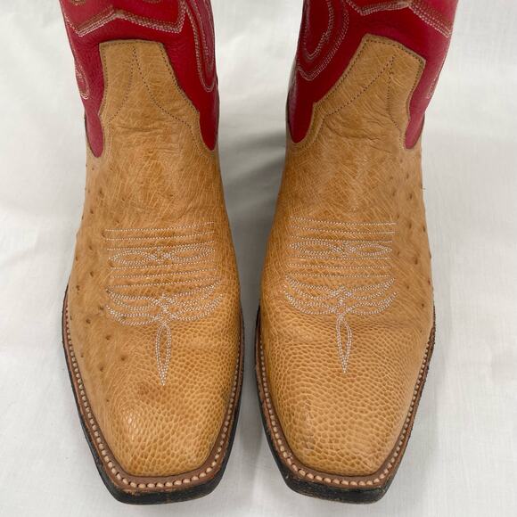 Rios of Mercedes Red Western Ostrich Orange Leather Square Toe Cowboy Boots 7B - Picture 10 of 16